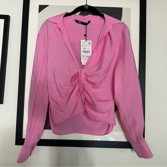 NWT Zara Ruched Button Down Shirt - Picture 5 of 10
